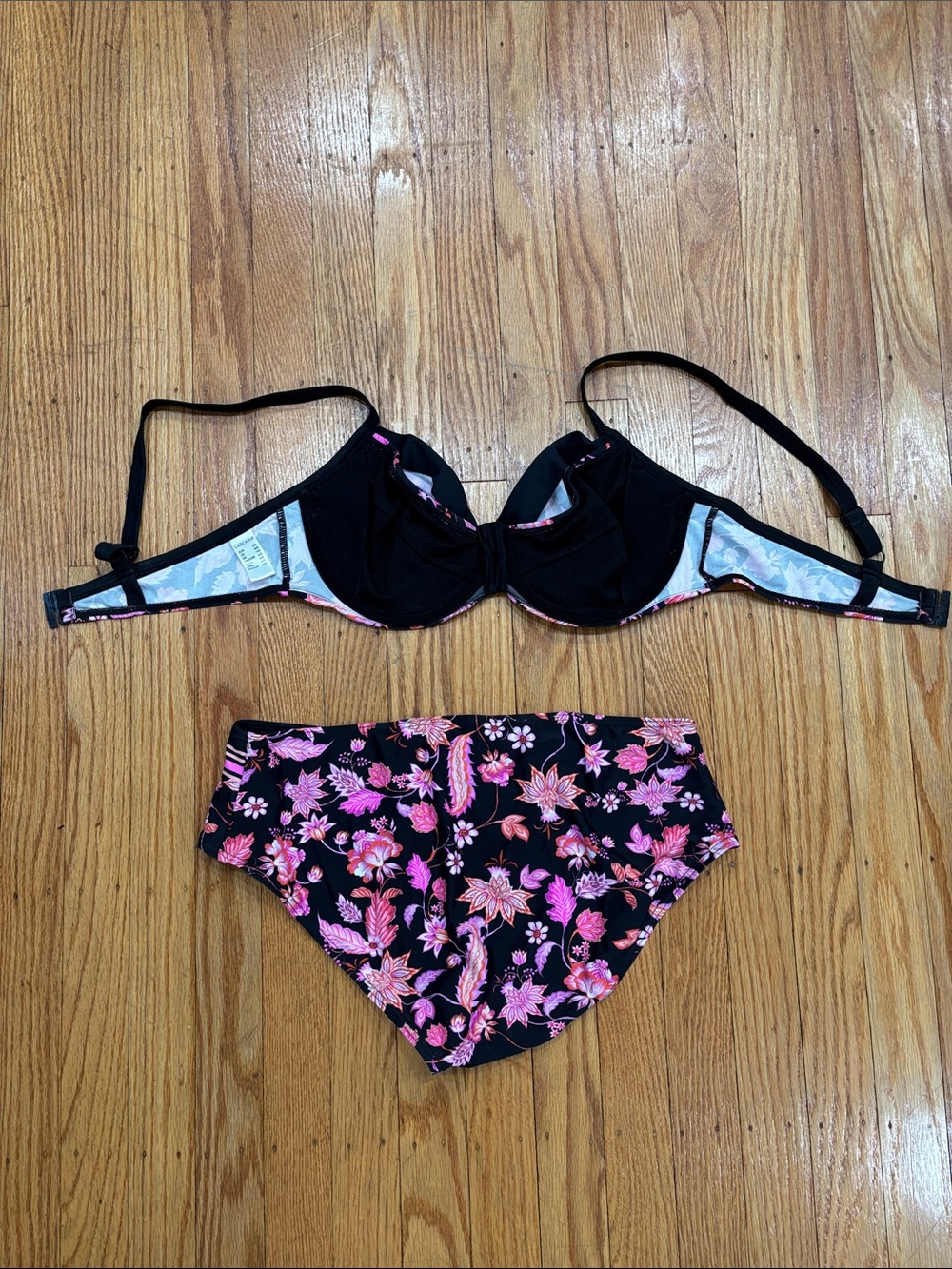 Women’s Black Floral Pink Bikini Set - Picture 3 of 5
